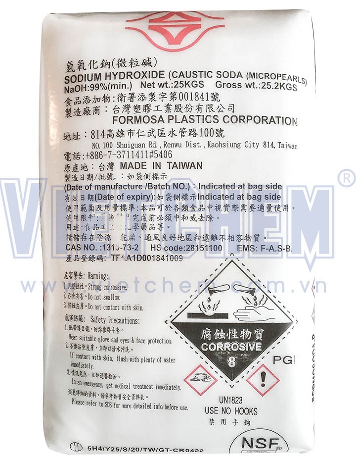 Sodium hydroxide NaOH 99 Đài Loan 25kg bao