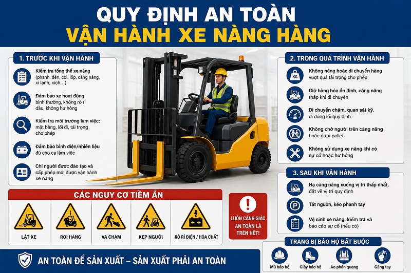 Quy định an toàn vận hành xe nâng hàng: Hướng dẫn chi tiết từ A-Z