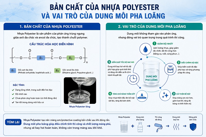 Bản chất của nhựa Polyester và vai trò của dung môi pha loãng