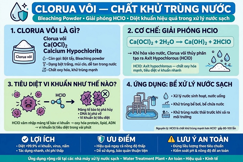 Ứng dụng xử lý nước bằng Clorua vôi