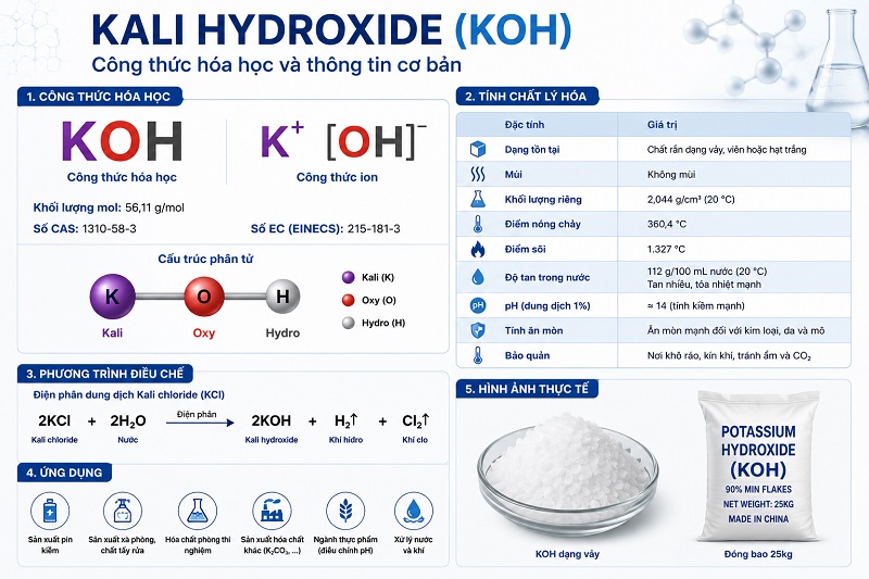 Công thức hóa học của Kali Hydroxide