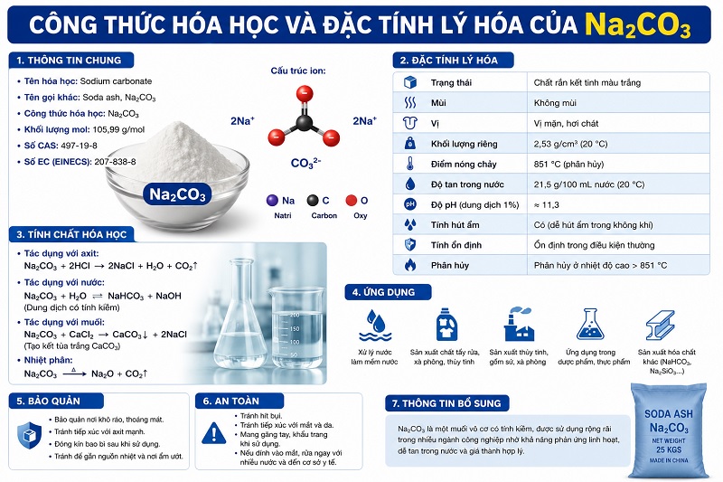 Công thức hóa học và đặc tính lý hóa của Soda Ash (Na2CO3)
