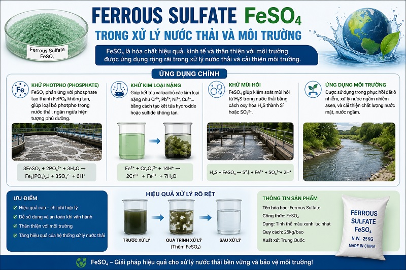 Ferrous Sulfate FeSO4 trong xử lý nước thải và môi trường