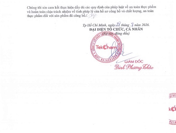 Hồ sơ công bố sản phẩm Đường Dextrose Monohydrate C6H12O6 25kg/bao trang 2