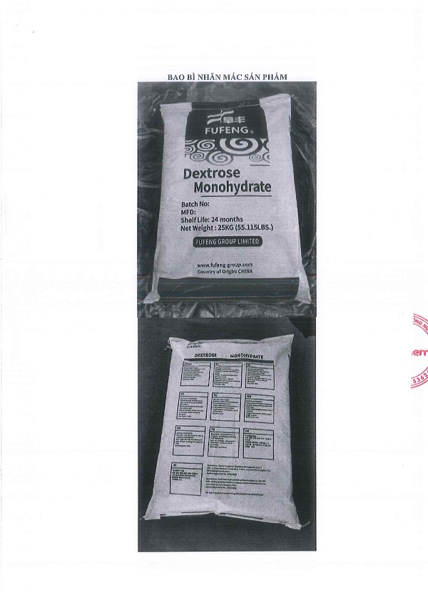 Hồ sơ công bố sản phẩm Đường Dextrose Monohydrate C6H12O6 25kg/bao trang 3