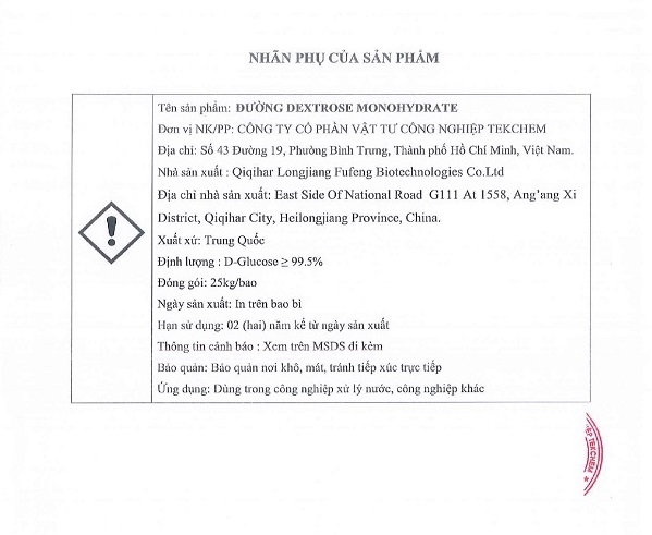 Hồ sơ công bố sản phẩm Đường Dextrose Monohydrate C6H12O6 25kg/bao trang 4