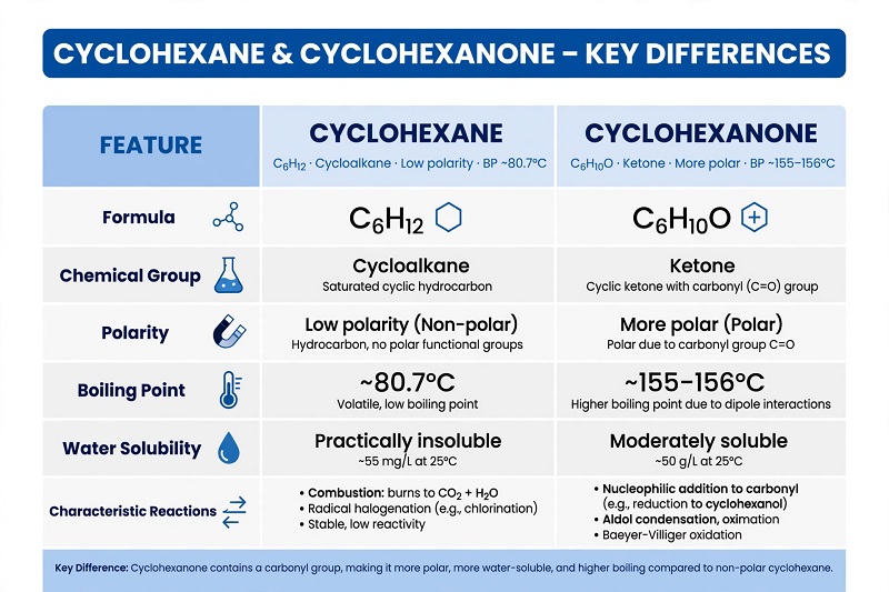 Khác nhau giữa cyclohexane và cyclohexanone