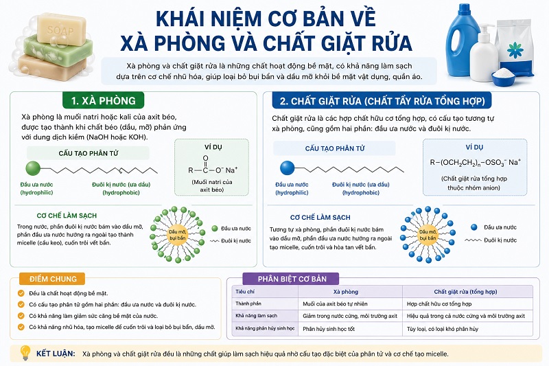 Khái niệm về xà phòng và chất tẩy rửa