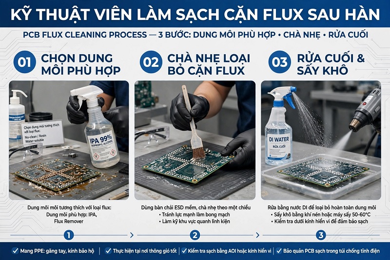 Dung dịch vệ sinh bo mạch điện tử loại bỏ cặn flux sau hàn