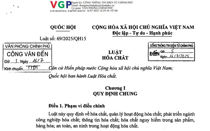 Tổng Quan Về Luật Hóa Chất Số 69/2025/QH15 Mới Nhất