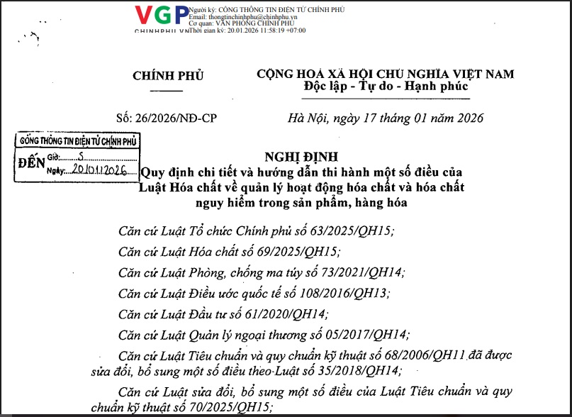Cẩm Nang Chuyên Sâu: Phân Tích Toàn Diện Nghị Định 26/2026/NĐ-CP Quản Lý Hóa Chất Trong Sản Phẩm Mới Nhất