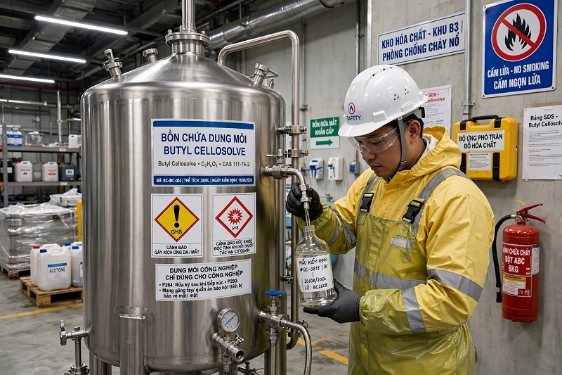 Quy trình lưu kho và kiểm soát an toàn nghiêm ngặt đối với dung môi Butyl Cellosolve