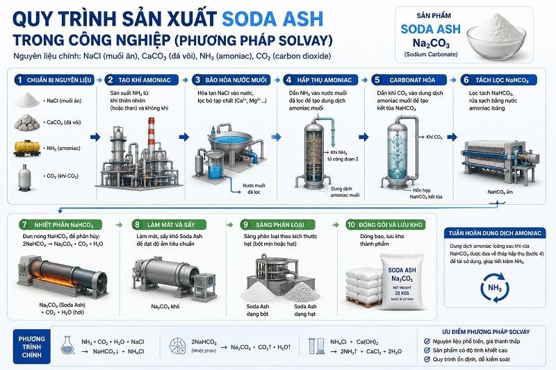 Quy trình sản xuất Soda Ash trong công nghiệp