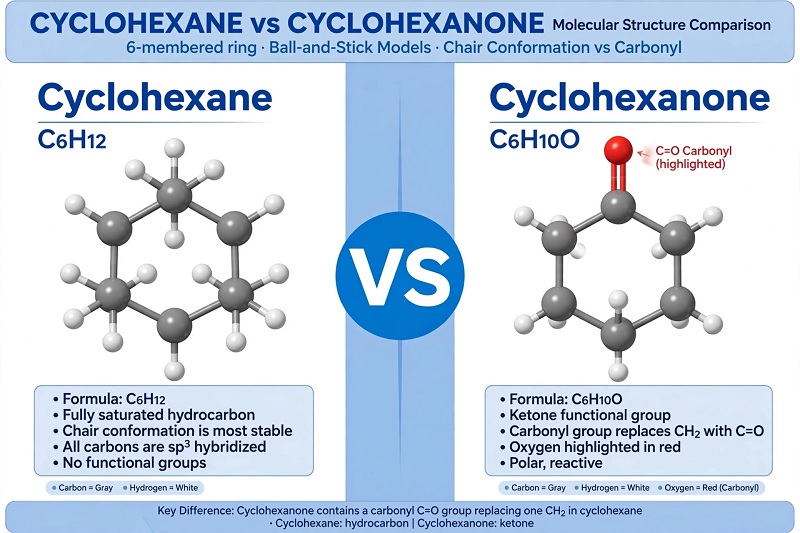 So sánh cyclohexane và cyclohexanone về cấu tạo và tính chất