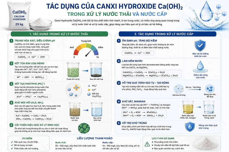 Tác dụng của Canxi Hydroxide Ca(OH)2 trong xử lý nước thải và nước cấp