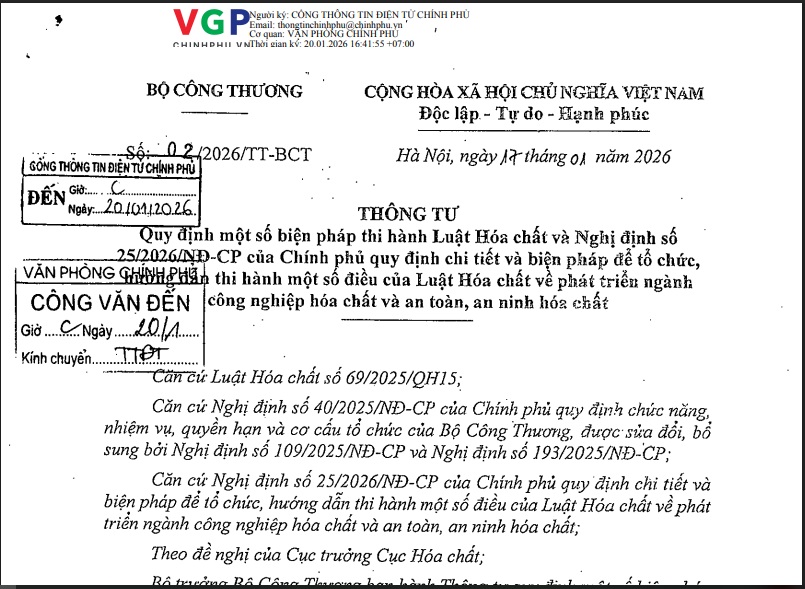 Cẩm Nang Chuyên Sâu: Phân Tích Thông Tư Số 02/2026/TT-BCT Hướng Dẫn Thi Hành Luật Hóa Chất & Nghị Định 25/2026/NĐ-CP