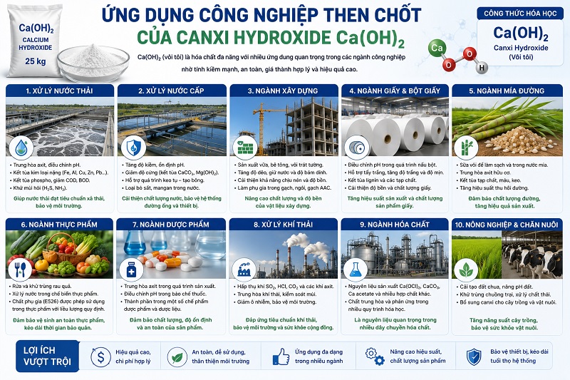 Ứng dụng công nghiệp then chốt của Canxi Hydroxide Ca(OH)2