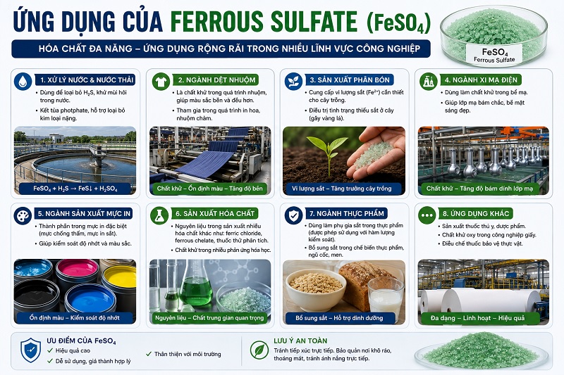 ứng dụng của Ferrous Sulfate FeSO4 trong công nghiệp