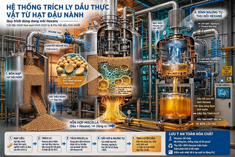 Ứng dụng quy mô lớn của hỗn hợp Hexane trong công nghiệp trích ly dầu mỡ thực vật