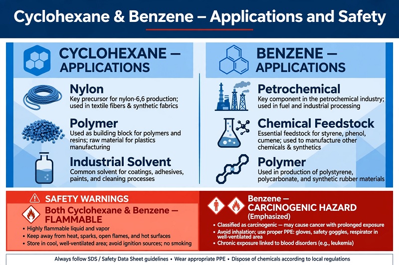Ứng dụng và mức độ nguy hiểm của cyclohexane và benzen