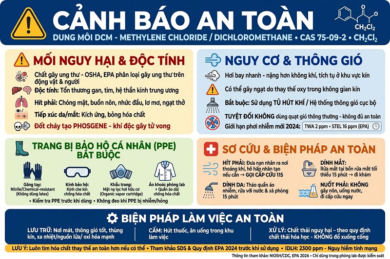Cảnh báo an toàn khi tiếp xúc dung môi DCM Methylene Chloride