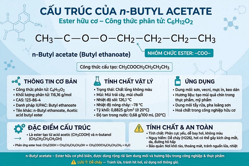 Cấu trúc hóa học Butyl Acetate C6H12O2 CAS 123-86-4