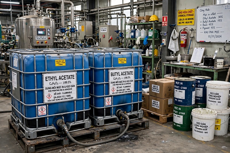 Ethyl Acetate và Butyl Acetate trong mực in và keo dán