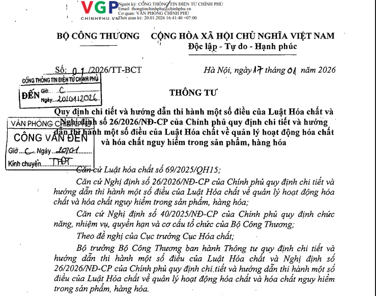 Nghị Định 26/2026/NĐ-CP & TT 01/2026 Quản Lý Hóa Chất Nguy Hiểm