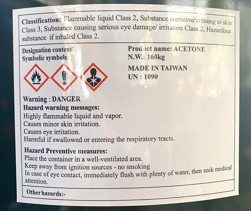 Acetone C3H6O 99%, Đài Loan, 160kg/phuy 67-64-1