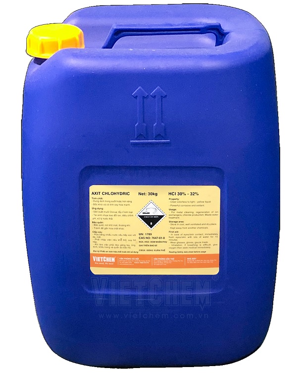 Acid clohydric HCl 30% - 35%, Việt Nam, 30kg/can