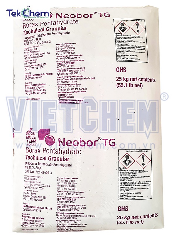 Borax pentahydrate (Hàn the) Na2B4O7.5H2O 99% Mỹ/Argentina 25kg 1 bao