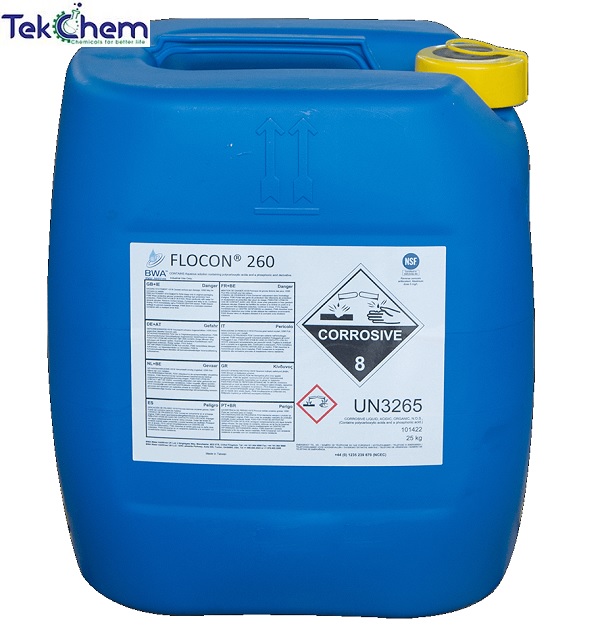 Hóa chất chống cáu cặn màng RO FLOCON 260, Đài Loan, 25Kg/can