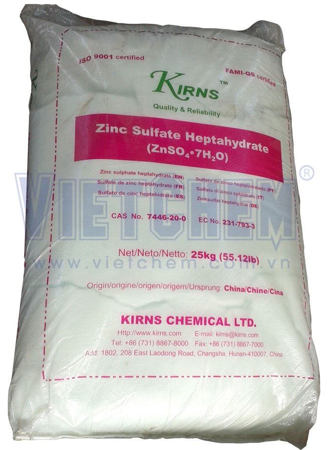 Kẽm sunfat ZnSO4.7H2O 98% Trung Quốc 25kg 1 bao