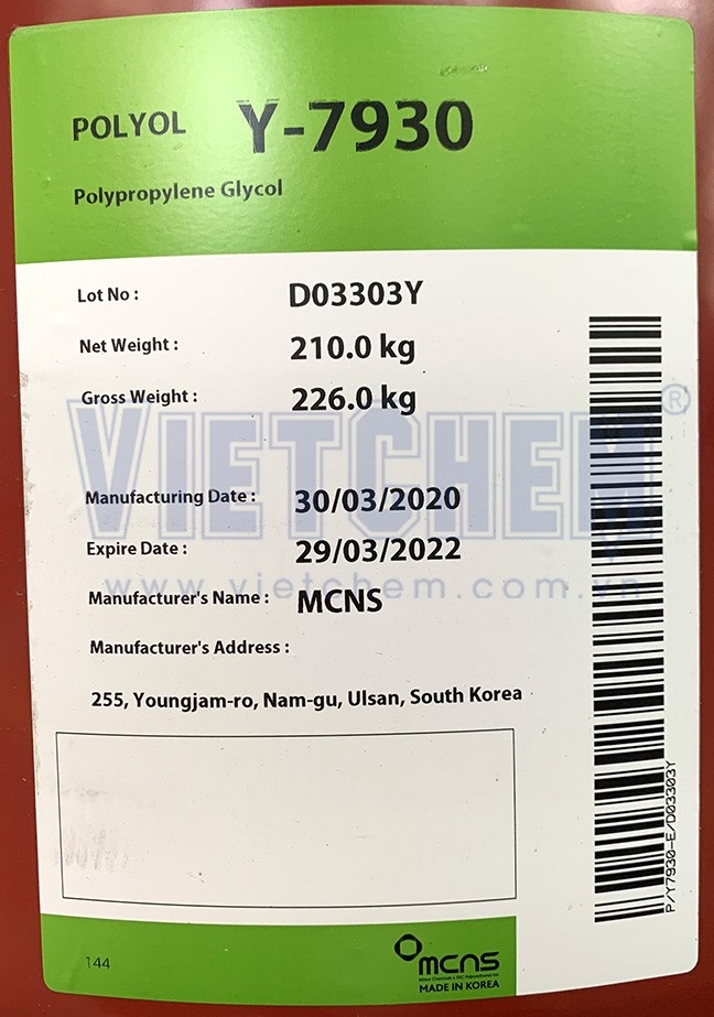 Polypropylene glycol (PPG) 99% C8H22O7, Hàn Quốc, 210kg/phuy 25322-69-4