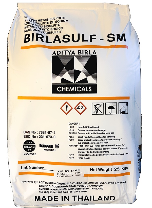 Sodium metabisulfite (SBS) Na2S2O5 99% Thái Lan 25kg 1 bao