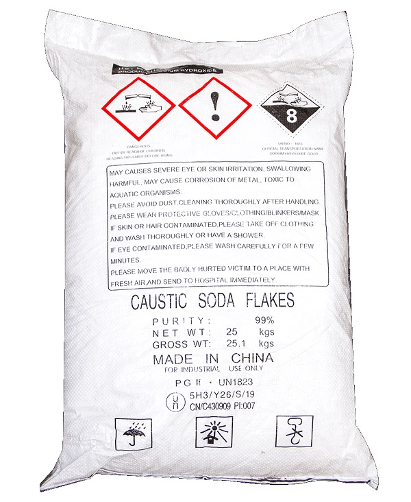 Sodium hydroxide 99% NaOH, Trung Quốc, 25kg/bao