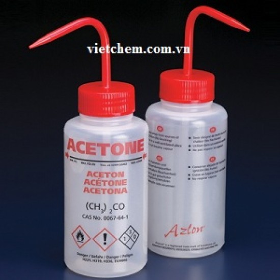 Bình tia nhựa LDPE miệng rộng 250ml đựng acetone Azlon WGW531VTML