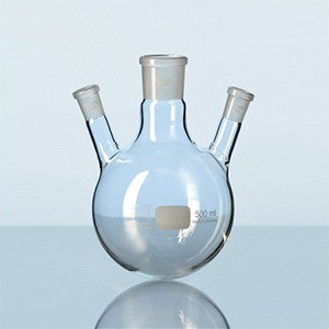 Bình cầu đáy tròn, 3 cổ NS29/32, 2x14/23 500ml cổ phụ nghiêng Duran 241884601
