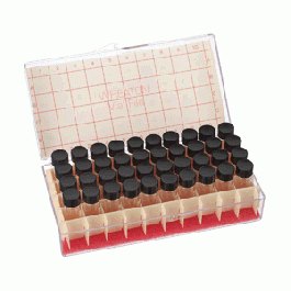 Chai vial trắng 4 ml, nắp vặn đen Phenolic 13-425 đệm PTFE / 14B Rubber, đựng trong hộp 40 chỗ Wheaton W224694