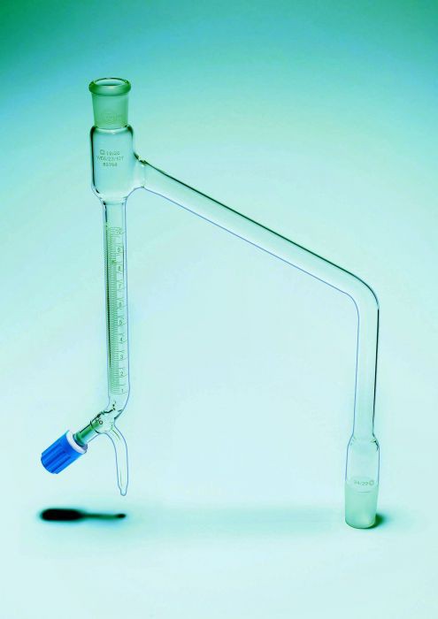 Đầu cất 10ml, socket 19/26, cone 24/29 có khía, bằng thủy tinh QUICKFIT WE6/23/10T