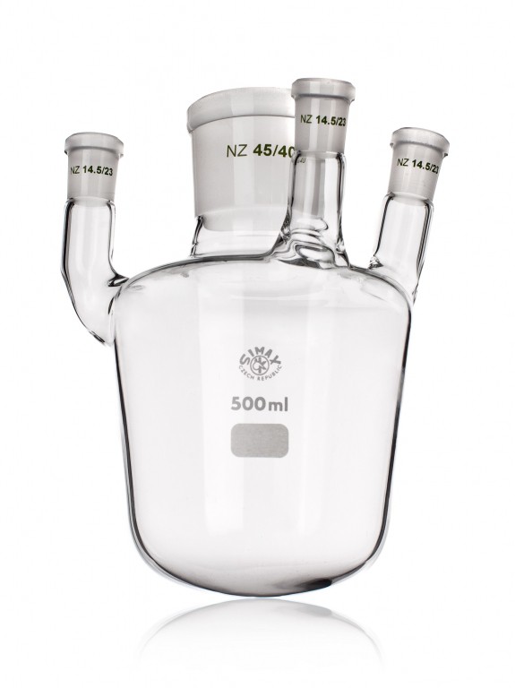 Bình cầu tròn bốn cổ có nhám 71/54; 29/32 và 14/23 6000ml Simax 2030100000684