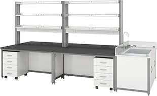 Bàn thí nghiệm trung tâm có kệ và bồn rửa HMRT-CT106-3000 Hankook