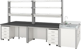 Bàn thí nghiệm trung tâm có kệ và bồn rửa HMRT-CT306-3000 Hankook