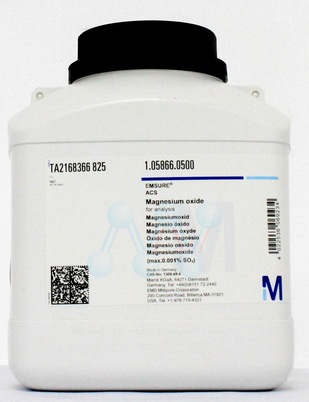 Magnesium oxide for analysis (max.0.001% SO₄) EMSURE® ACS 500g Merck 1058660500