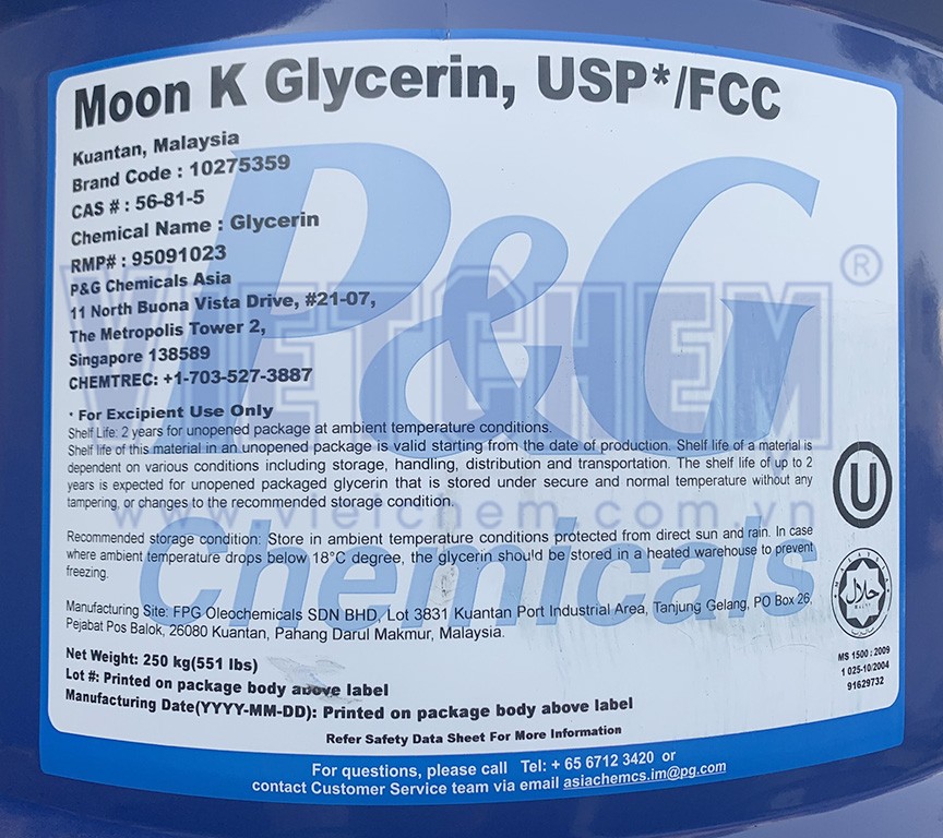 Glycerin C3H8O3, 268kg/phuy 56-81-5