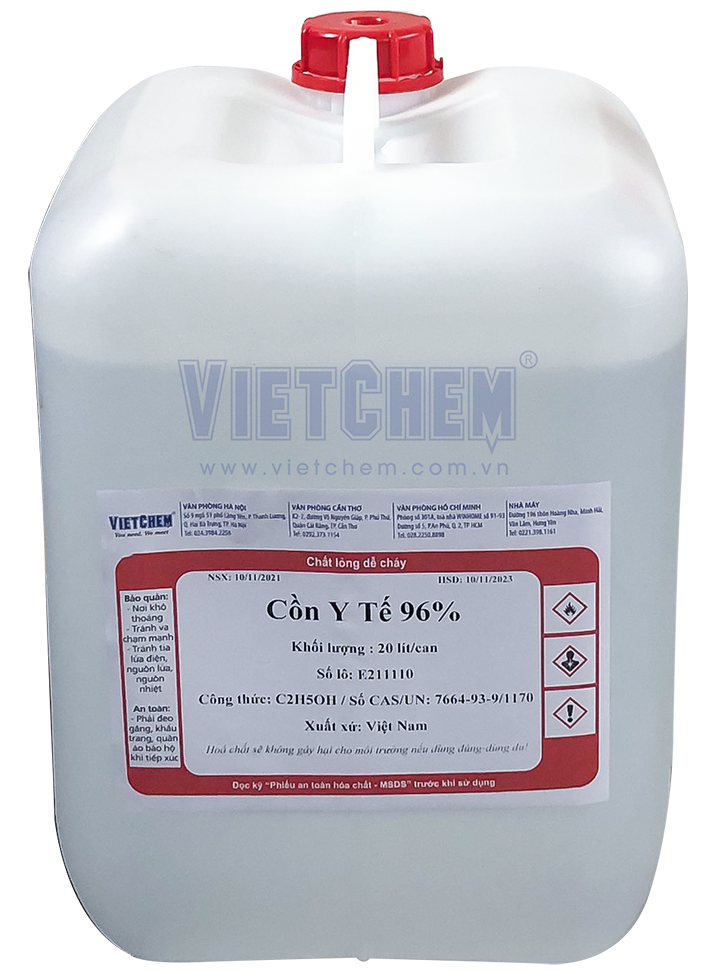 Cồn y tế C2H5OH 96%, Việt Nam, 20 lít/can 7664-93-9