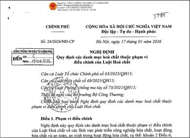 Cẩm Nang Toàn Diện Về Nghị định 24/2026/NĐ-CP: Phân Tích Danh Mục Hóa Chất Mới Nhất 2026