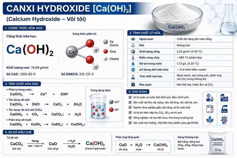 Canxi Hydroxide Ca(OH)2 Là Gì? Ứng Dụng Xử Lý Nước & Công Nghiệp