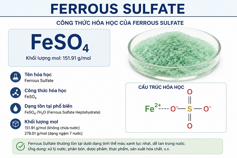 Ferrous Sulfate FeSO4 Là Gì? Ứng Dụng Xử Lý Nước & Công Nghiệp