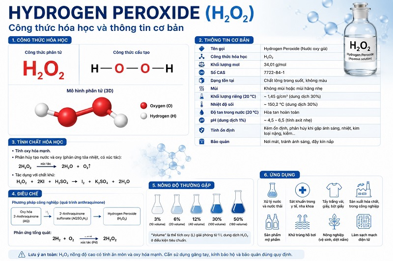 Hydrogen Peroxide H2O2 Dùng Để Làm Gì? Ứng Dụng & An Toàn